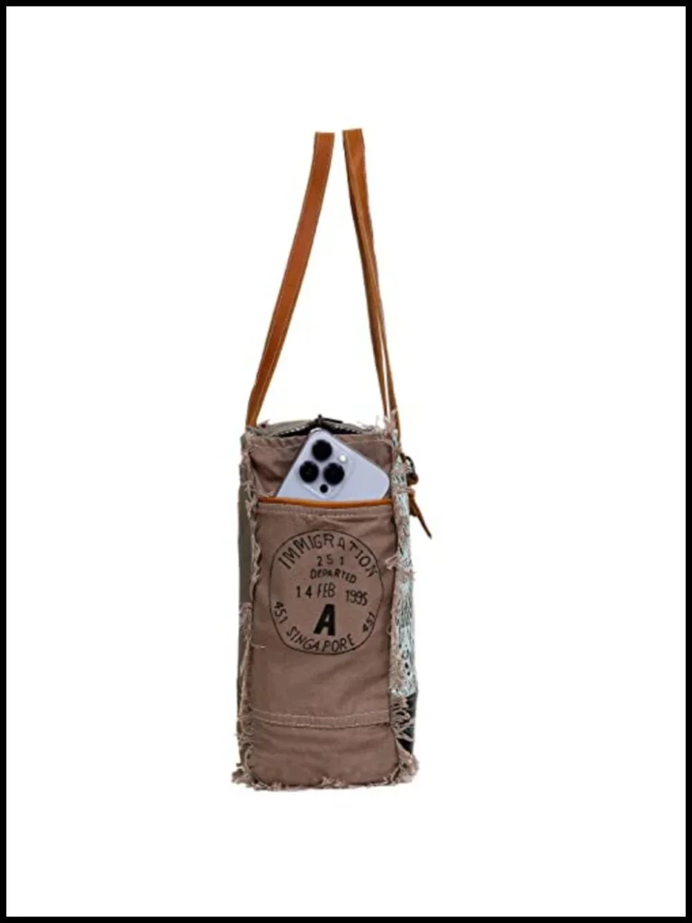 Large Canvas Tote Bag with Cowhide Hair On Leather